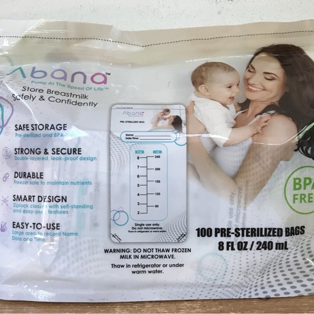 Abana 8oz or 240 ml Breast milk storage bags 100 count bundle of 2 (200 ttl)